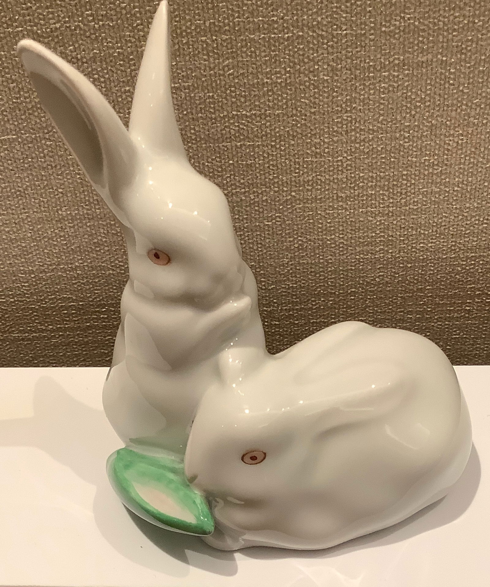 Herend Signed White Porcelain Bunny rabbits With Corn Cob Made in Hungary (1 of 6)