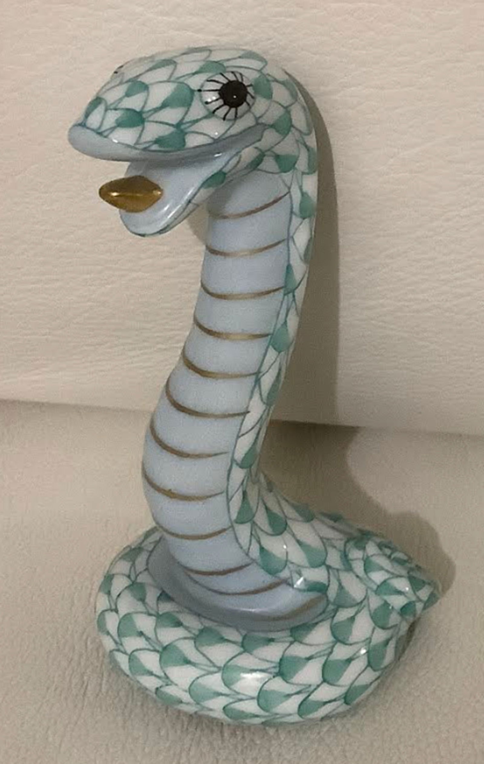 Herend Signed Porcelain Green Fishnet Snake with 24K Gold Accents Figurine With 24k Gold Accents (1 of 6)