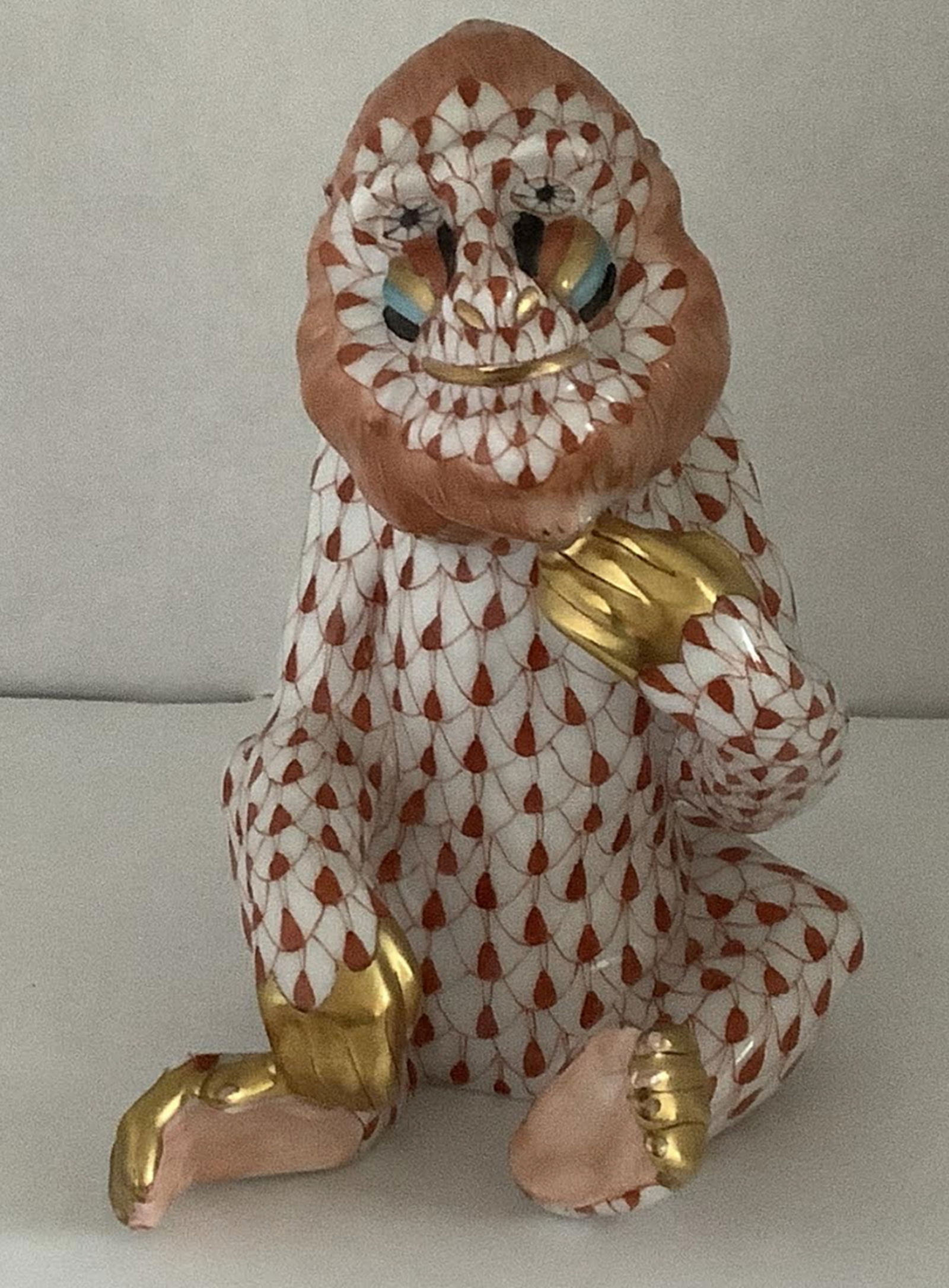 Herend Signed Large Rust Fishnet Baboon Monkey Made in Hungary (1 of 7)