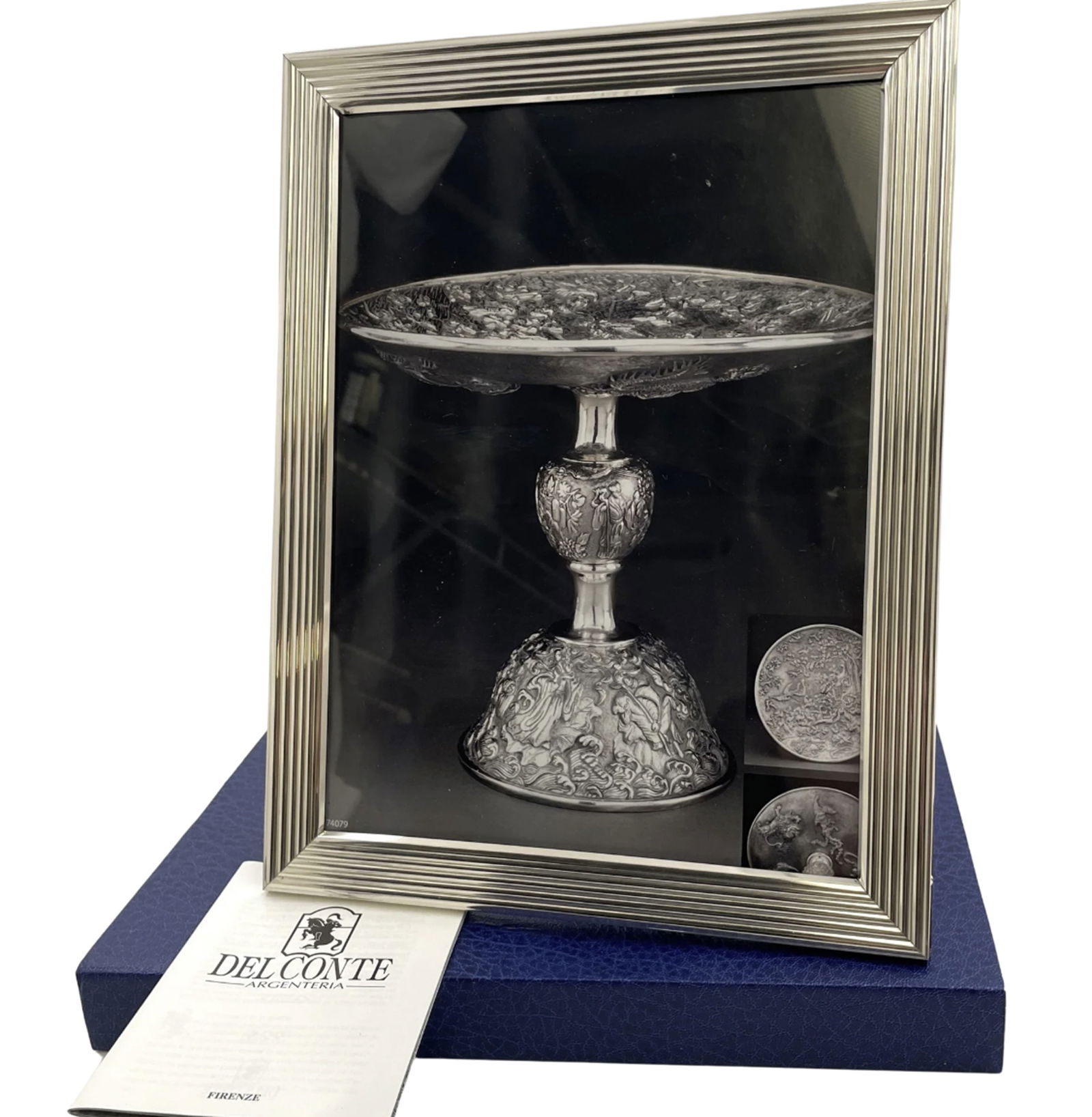 Del Conte sterling silver picture frame with glass and wood back  With Orig Box (1 of 8)