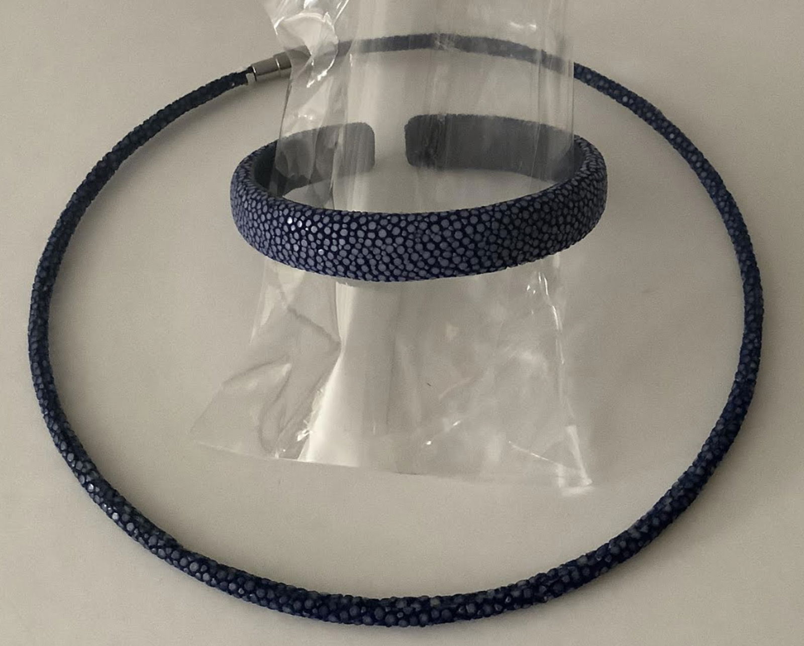 Stringray Cuff and matching stringray choker necklace Navy color (1 of 6)