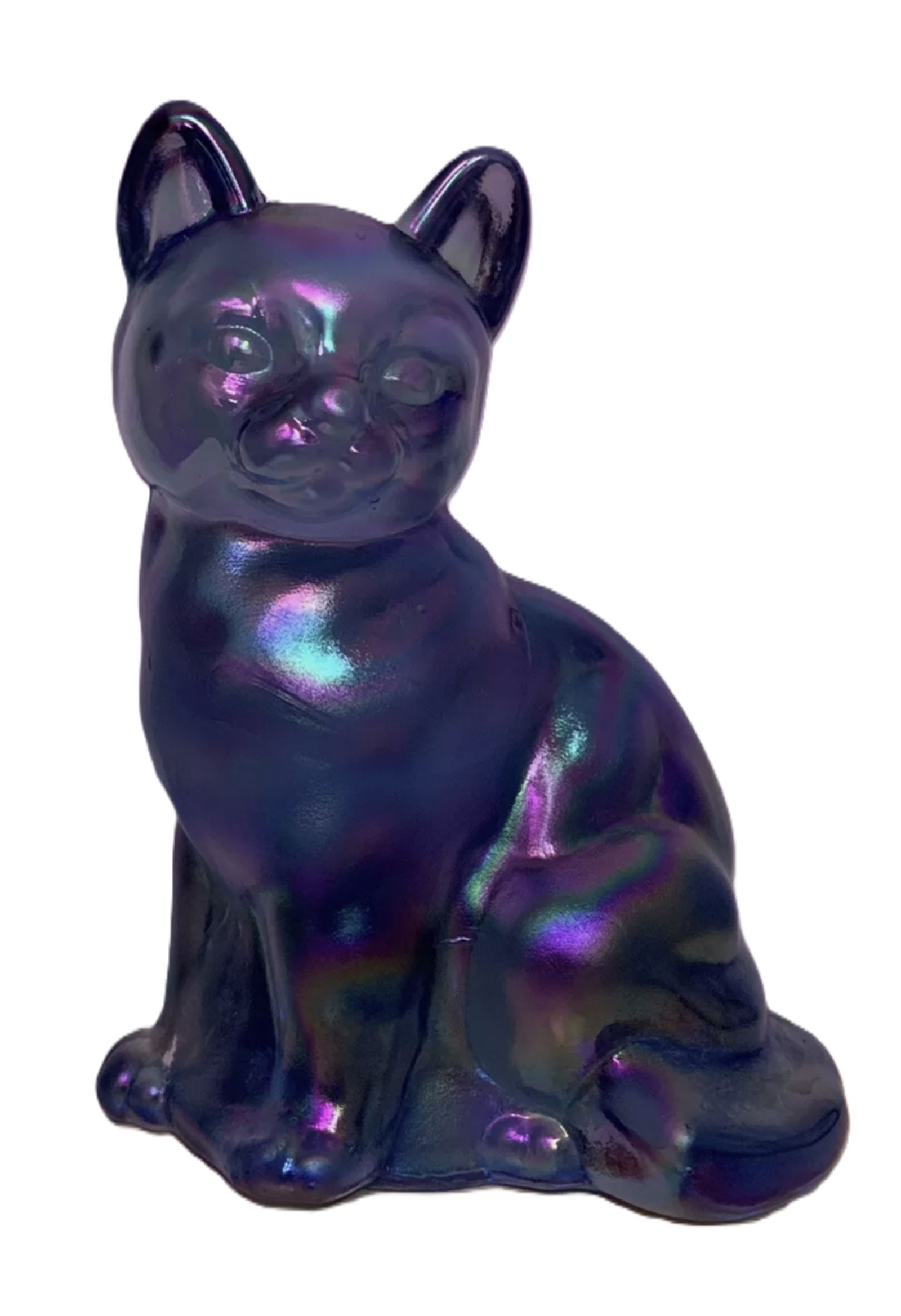 Fenton Carnival Sitting Blue Irredescent Cat Figurine Statue miniature (1 of 5)