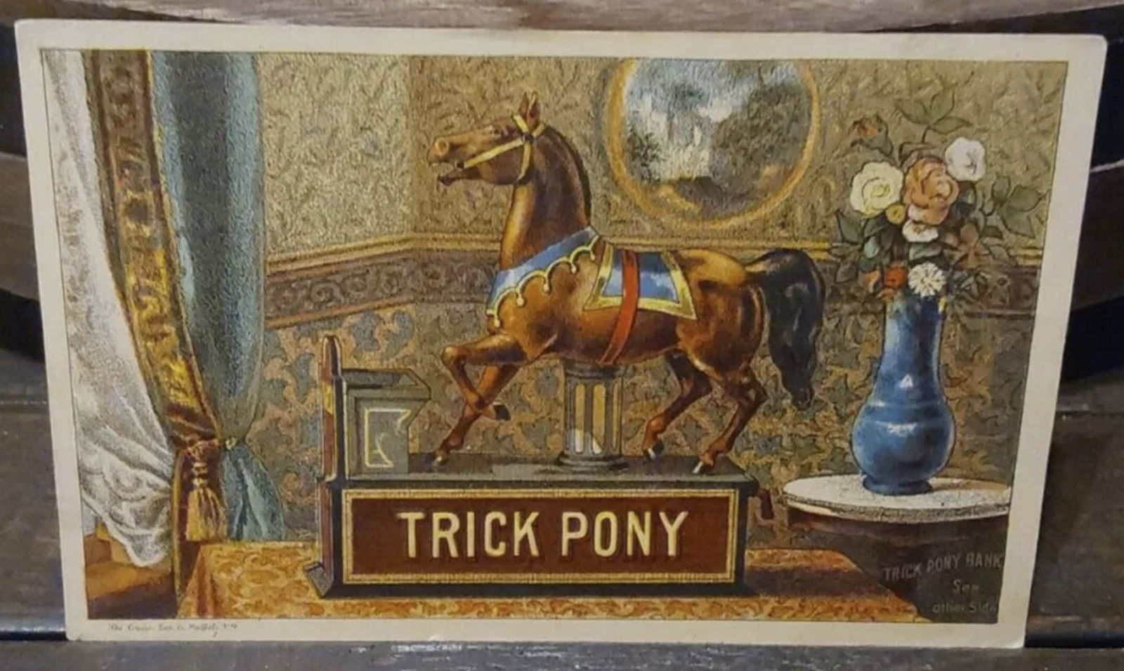 BANK TRADING CARD Trick Pony Cast Iron Mechanical Toy Savings Bank (1 of 2)