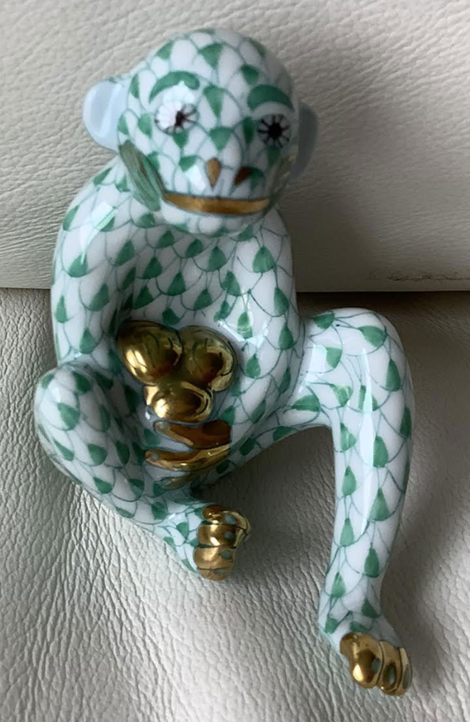 Herend Signed Porcelain Green Fishnet Monkey Figurine Made in Hungary (1 of 7)