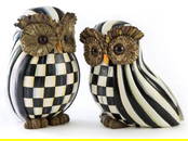 Mackenzie Childs Courtly Check & Courtly Stripe Large Owl Figurine Set
