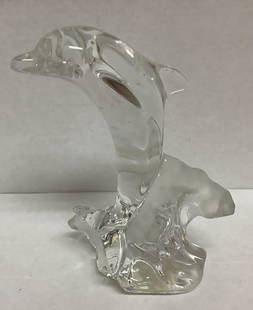 German Crystal Dolphin Paperweight: German Crystal Dolphin Paperweight with orig sticker of Germany Measures Close 3 inches wideby 4.5 inches tall no chips or cracks