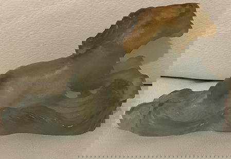 DAUM Pate de Verre Signed Seated Horse Made in France: DAUM Pate de Verre Signed Seated Horse Made in France. Measures approx 4 ¼” long, 1 ¾” wide, and 2 ½” high.. no chips or cracks