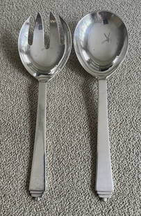 Georg Jensen Denmark Sterling SilverPyramid 8??All Salad Set: Georg Jensen Denmark Sterling SilverPyramid 8”All Salad Set