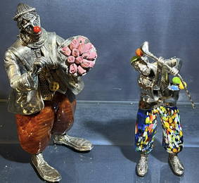 Angini Sterling Silver Set of Two Clown Figurines Statuettes Made in Italy
