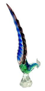 Murano Glass Pheasant Figurine – 1950s Mid-Century Italian Art Glass: Murano Glass Pheasant Figurine – 1950s Mid-Century Italian Art Glass Measures approx. Height 40 cm (15.7"), Width 14 cm (5.5"). a timeless masterpiece from the 1950s. Hand-blown in Italy, this mid-c