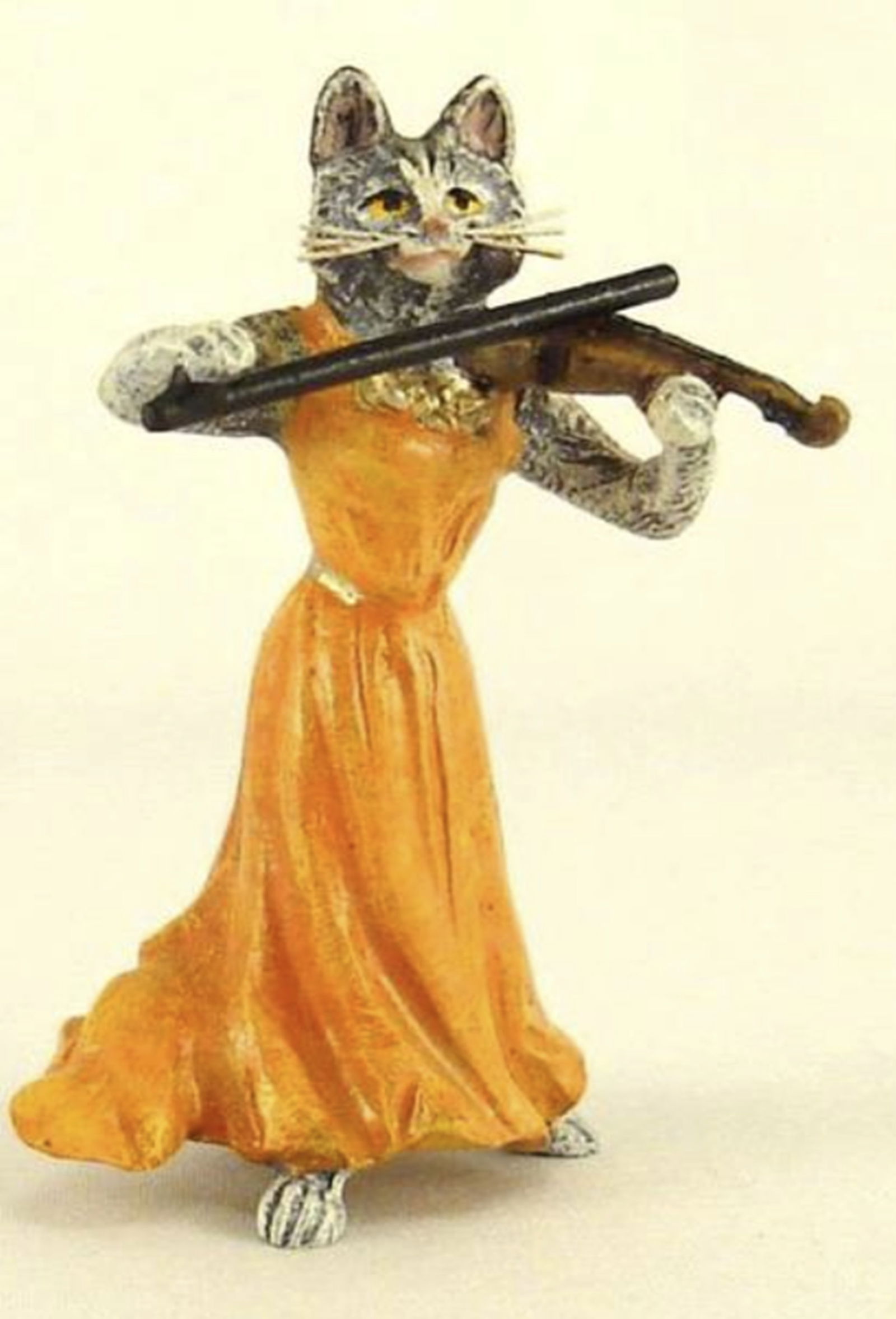 Fritz Bermann Austrian Vienna Bronze DANCING CAT Lady with VIOLIN Musician   FBW (1 of 5)