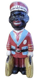 Black Americana Cast Iron Bank Porter Bell: Black Americana Cast Iron Bank Porter Bell Measures approx Height(Inches): 5.75 Length(Inches): 3 Width(Inches): 2.5