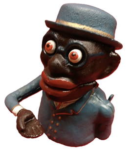 Black Americana Cast Iron JE STEVENS Mechanical Bank Monkey Business: Black Americana Cast Iron Mechanical Bank Monkey Business. Measures approx. Height(Inches): 6.5 Length(Inches): 5.5 Width(Inches): 6