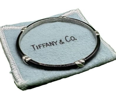 Tiffany & Co Sterling Silver Black Enamel Cuff Bracelet with Orig Box: Tiffany & Co Sterling Silver Black Enamel Cuff Bracelet with Orig Box
