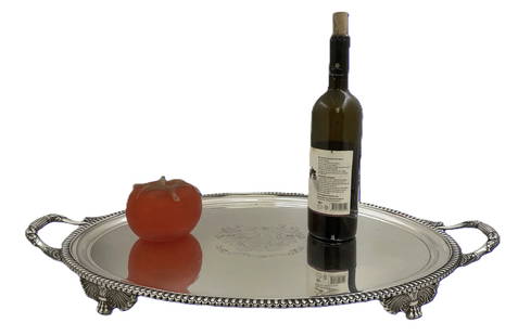 Richard Sibley English Sterling Silver Georgian 1814 Tray: Richard Sibley English Sterling Silver Georgian 1814 Tray. Richard Sibley, English sterling silver Georgian tray from 1814 with a gadrooned rim, with handles adorned with stylized natural motifs,
