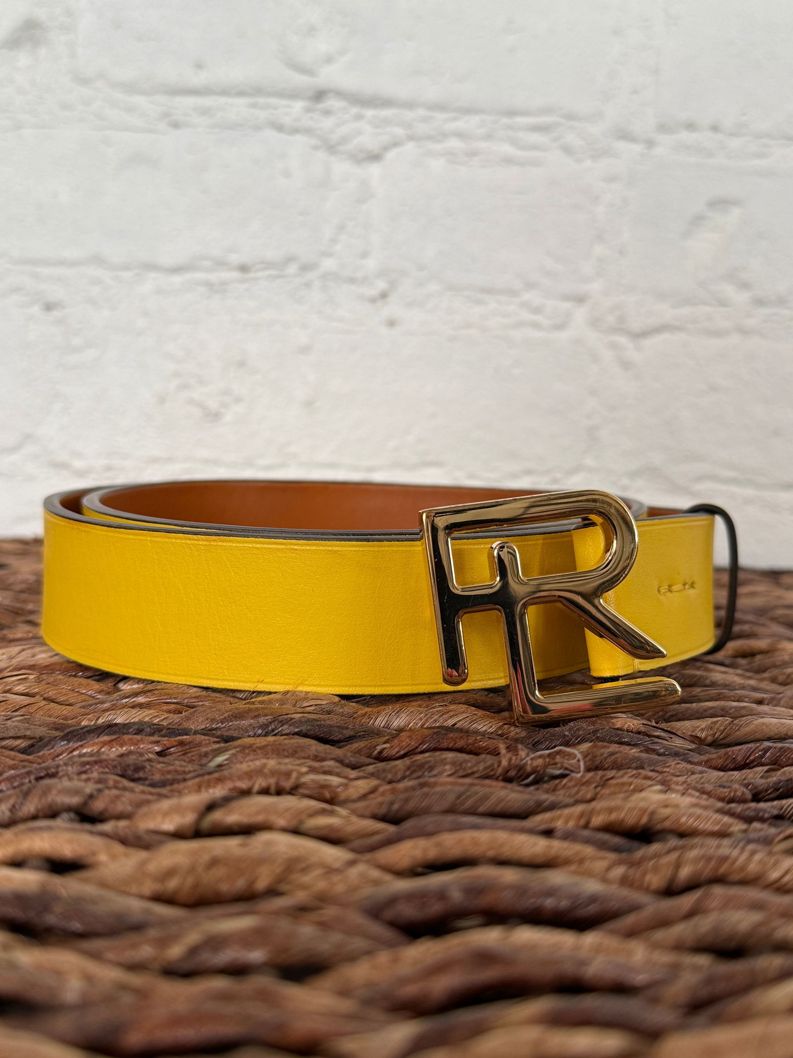 Ralph Lauren Collection Stacked RL Bright/Dark Yellow Calfskin Leather with Gold Hardware  Belt (1 of 5)