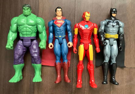 Marvel and Hasbro Action Figure Characters Superman, Batman, Hulk, Iron Man Toys: Marvel and Hasbro Action Figure Characters Superman, Batman, Hulk, Iron Man Toys. They Each Measure approx close to 11 inches Tall