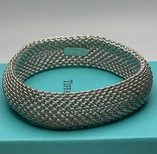 Tiffany & Co. Sterling Silver Somerset Flexible Mesh Weave Bangle Bracelet With Pouch: Tiffany & Co. Sterling Silver Somerset Flexible Mesh Weave Bangle Bracelet With Pouch. Measures approx 7.25 inches. Great condition