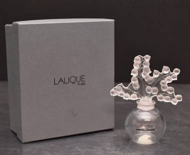 Lalique Signed Clairefontaine Lily of the Valley Glass Crystal Perfume Bottle With Original  Box: Lalique Signed Clairefontaine Lily of the Valley Glass Crystal Perfume Bottle With Original Box. Measures approx over 5 inches tall no chips or cracks