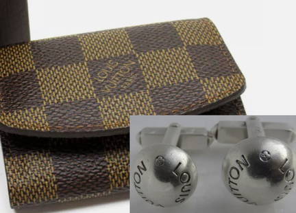 Louis Vuitton Sterling Silver  Cufflinks with  Pouch: Louis Vuitton Sterling Silver Cufflinks with Pouch