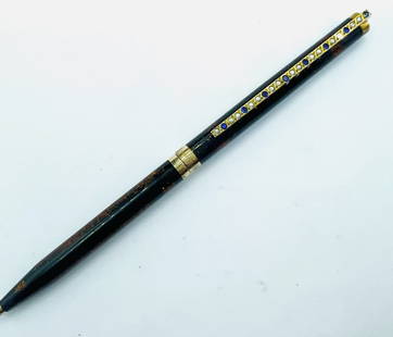 S.T. Dupont Ball Point Pen Gold Plated  laque de chine With Blue Sapphires & White Diamonds: S.T. Dupont Ball Point Pen Gold Plated laque de chine With Blue Sapphires & White Diamonds