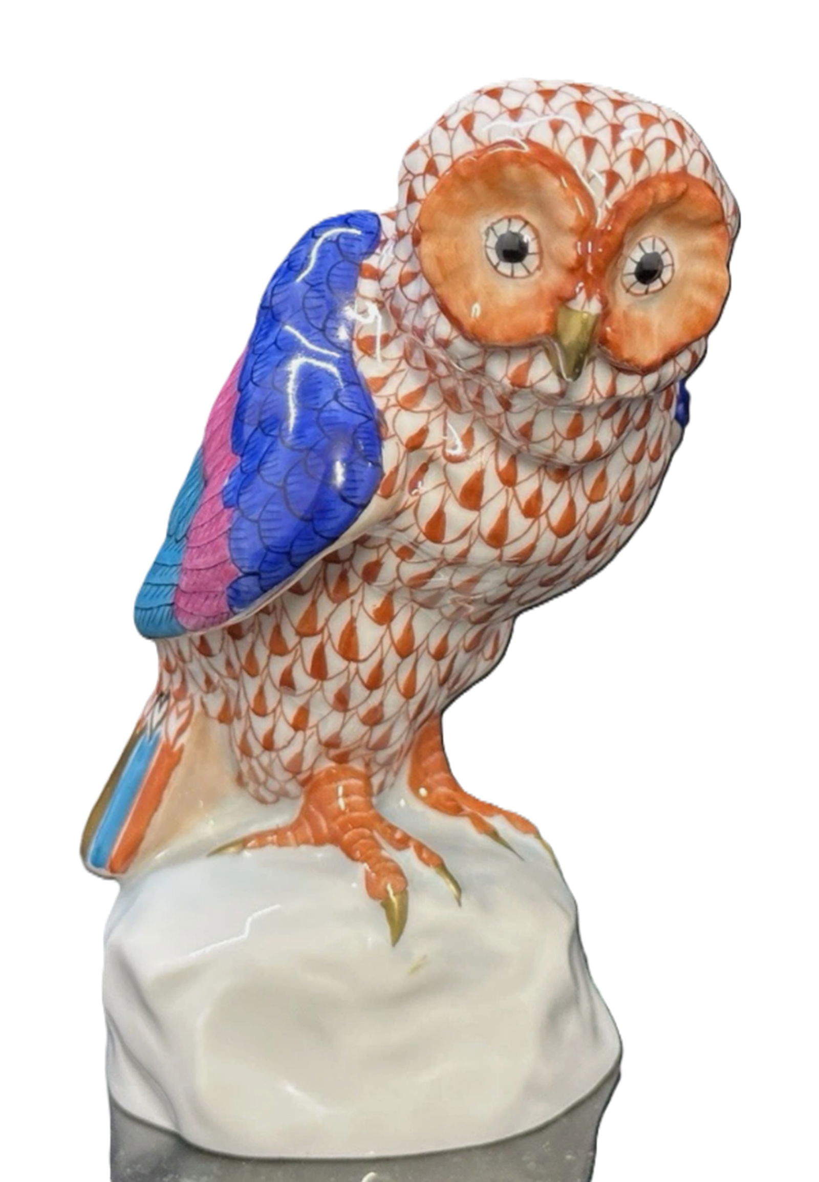 Herend Signed Rust Orange Fishnet Owl on Rock Figurine Made in Hungary (1 of 7)