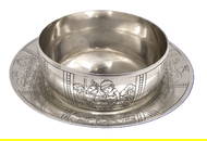 Tiffany & Co. Sterling Silver Child Bowl & Underplate with Boys Playing Sports