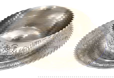 Tiffany & Co. Sterling Silver Child Bowl & Underplate with Boys Playing Sports: Tiffany & Co. Sterling Silver Child Bowl & Underplate with Boys Playing Sports. The design is from 1927 (pattern number 20850B) but the set was made between 1943 and 1945. The bowl measures 5 1/8'' in