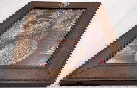 William Scott Leather & Sterling Silver Picture Frame with Putti Motifs: William Scott Leather & Sterling Silver Picture Frame with Putti Motifs. It measures 12'' by 10'' (inner dimensions are 9'' by 7'') and bears hallmarks as shown. It is in new condition.