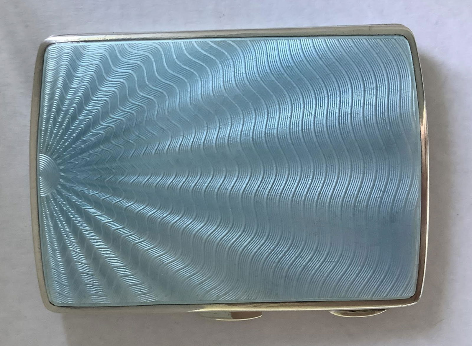 English Sterling Silver Art Decó  Cigar Box With Light Blue Enamel Design - England - 1 J (1 of 5)
