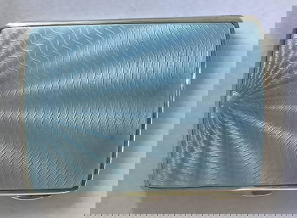 English Sterling Silver Art Decó  Cigar Box With Light Blue Enamel Design - England - 1 J: English Sterling Silver Art Decó Cigar Box With Light Blue Enamel Design - England - 1 J Measures approx 3.25 inches by 2.25 inches