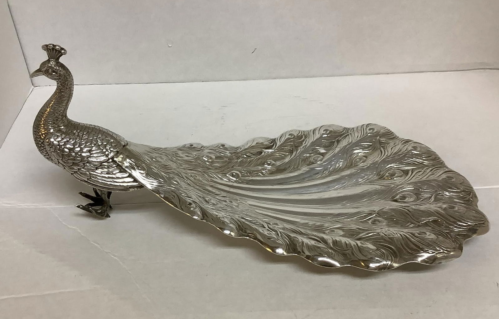 Gorham Sterling Silver Large Peacock Figurine, Sterling Silver Peacock Dish 9.5 inches Long (1 of 8)