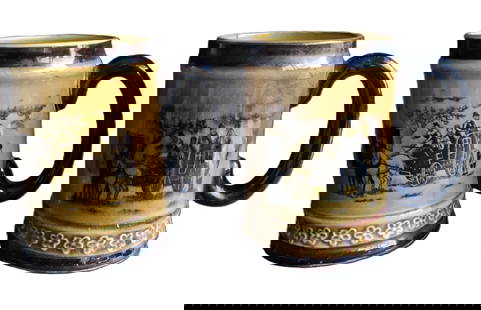 Japanese Porcelain Beer Stein Mugs: Japanese Porcelain Beer Stein Mugs. Stamped Japan on the bottom Measures approx 4 3/4 inches talland 3 inches cup opening