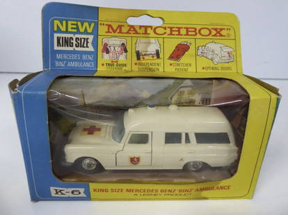 Matchbox K-6 Mercedes Benz 'Binz' Ambulance In Orig Box: Matchbox K-6 Mercedes Benz 'Binz' Ambulance In Orig Box. Box has signs of old age. vehicle is in good condition