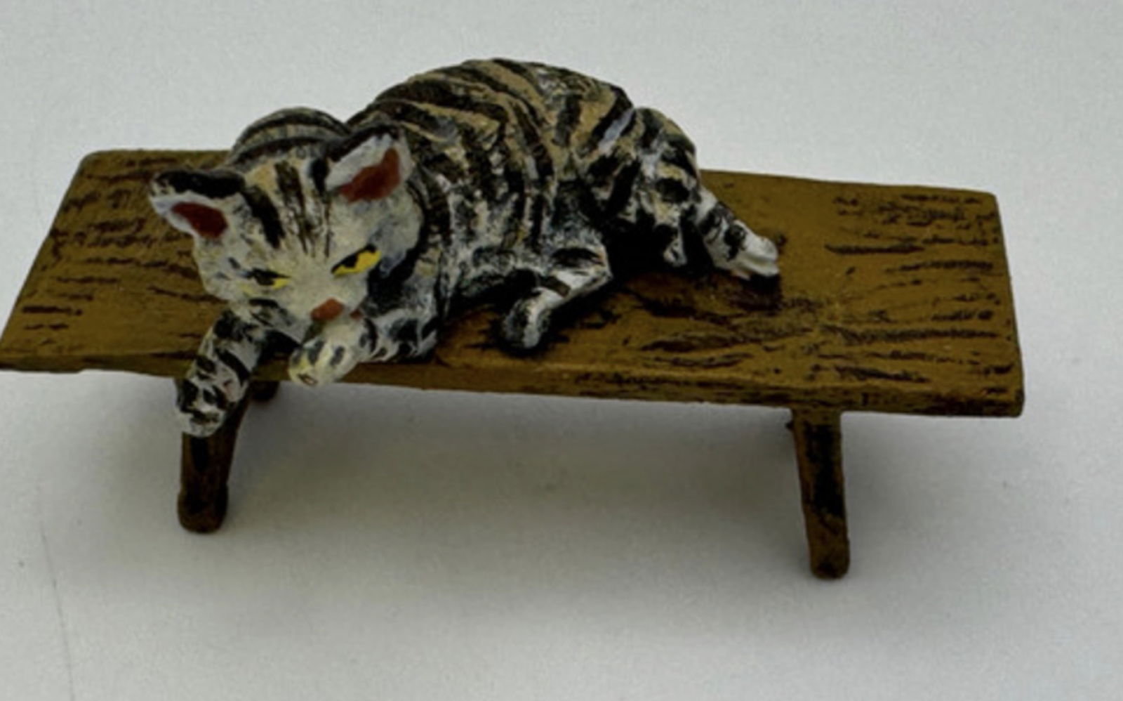 Fritz Bermann Austrian Vienna Cold Painted Bronze Cat Laying on Bench Figurine (1 of 6)