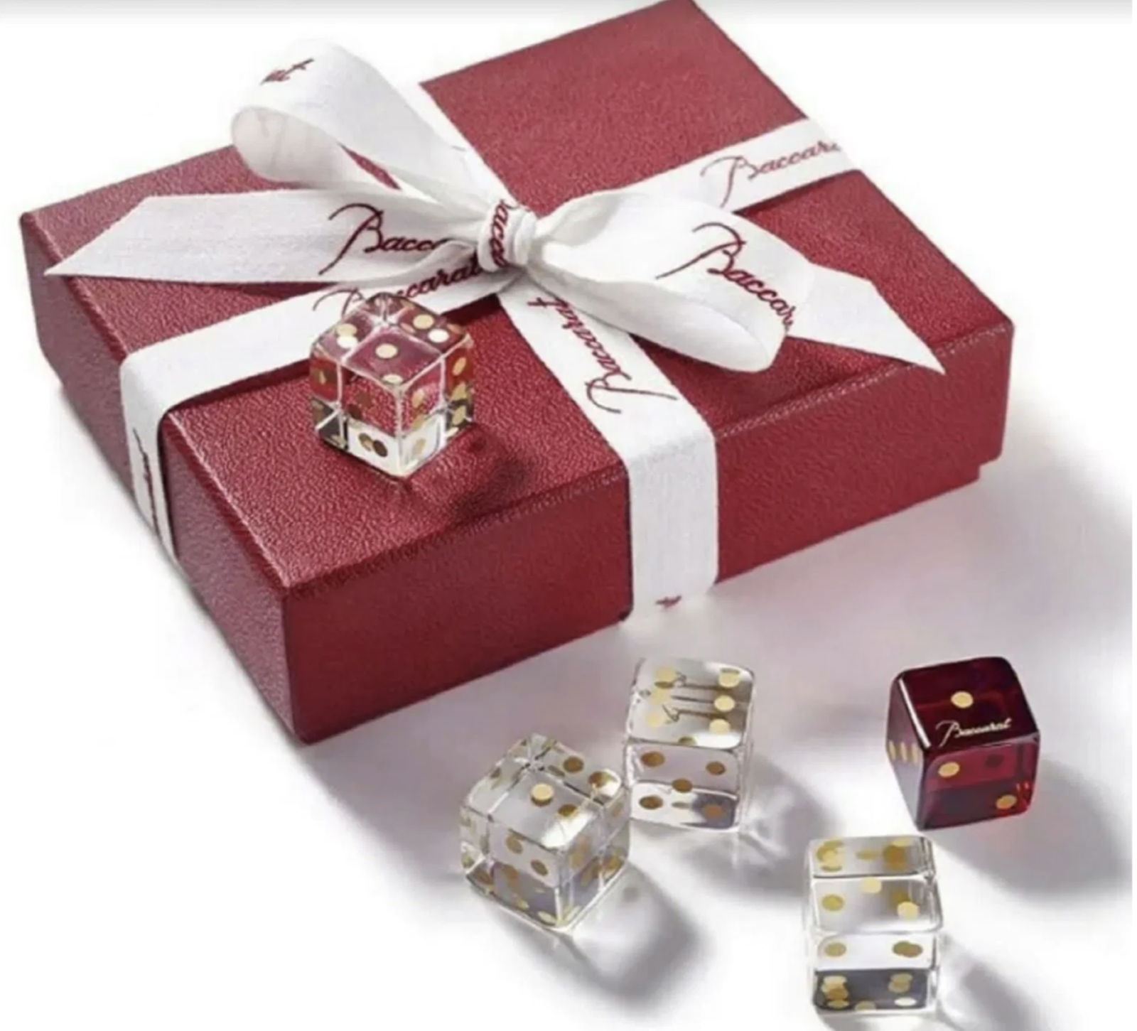 Baccarat Signed Dice Set of 5 with Orig Box Made in France (1 of 4)
