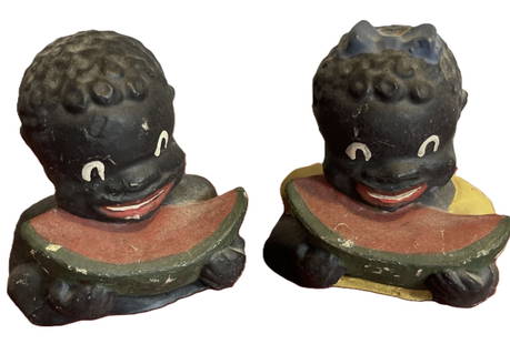 Black Americana Black Boy & Girl Eating Watermelon Figurines: Black Americana Black Boy & Girl Eating Watermelon Figurines. Item Length2.5 in