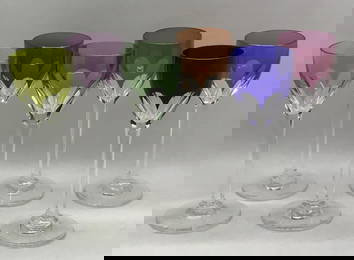 Baccarat Signed Crystal  Genova Thumbprint Multicolor Crystal Cordial Shot Glasses Made in France 6