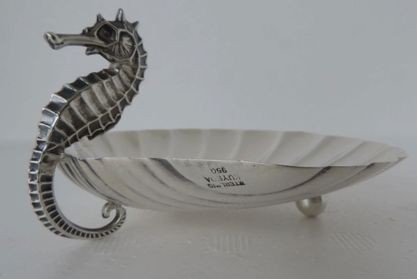 K. UYEDA STERLING SILVER 950 SCALLOPED SEA HORSE CAVIAR DISH BOWL TRAY (1 of 6)