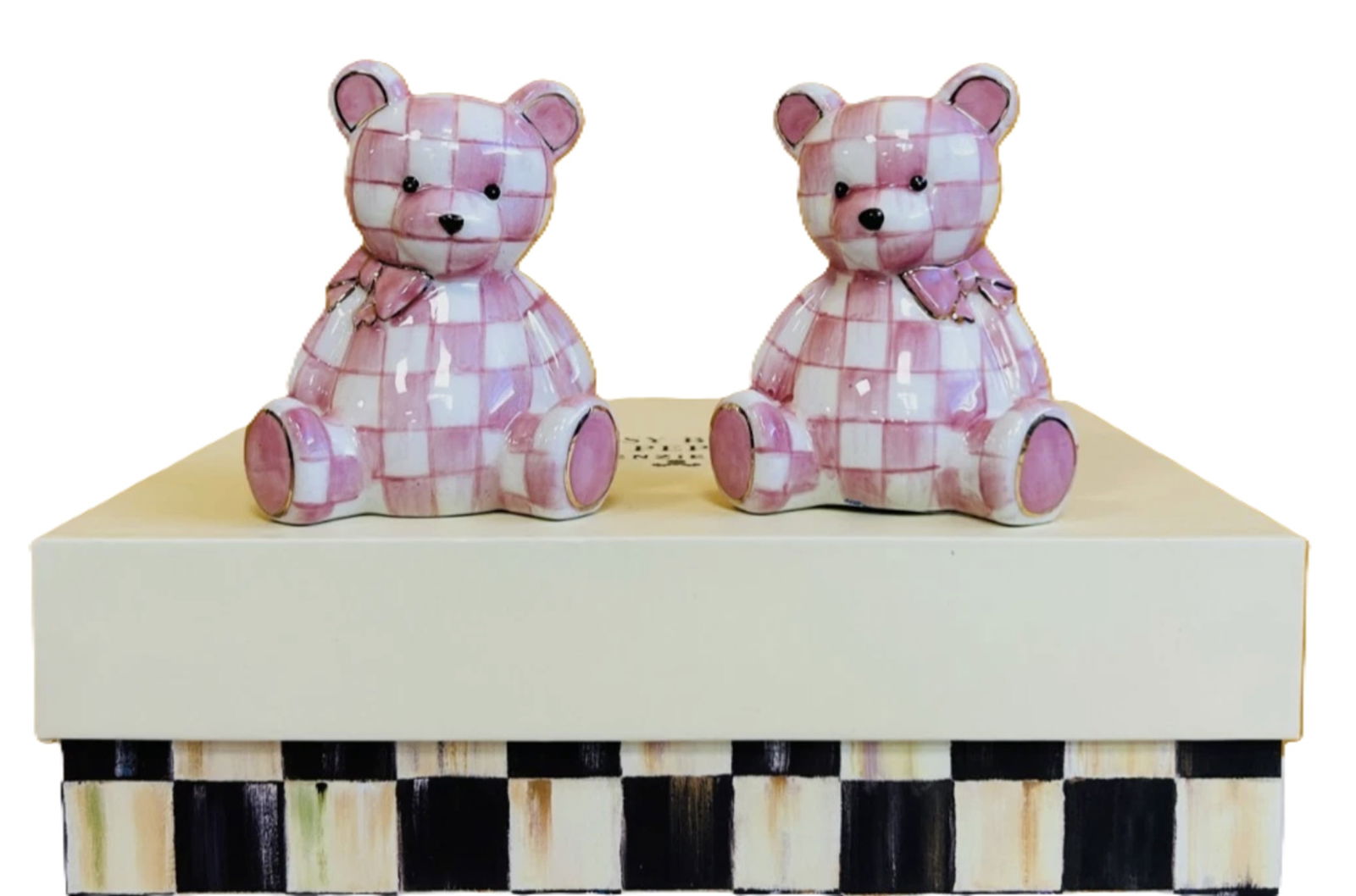 Mackenzie Childs Courtly Pink Bear Salt And Pepper Shakers With Original Box (1 of 5)