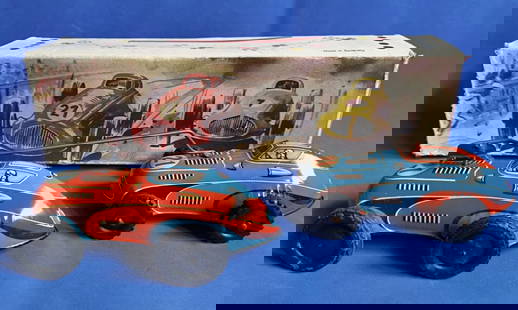 Phillip Niedermeier  Tin Litho Windup racing cars With Orig Box 1950's: Phillip Niedermeier racing cars With Orig Box 1950's. This clockwork tinplate toy of dueling overtaking racing cars was made in Germany by Phillip Niedermeier circa 1950s.The toy is in excellent condi