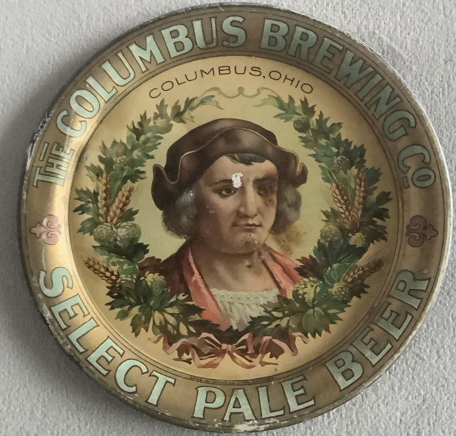 PRE PROHIBITON ADVERTISING  TIN LITHO BEER  TIP TRAY Columbus Brewing Tin Litho Tip Tray, Ohio 1905. (1 of 5)