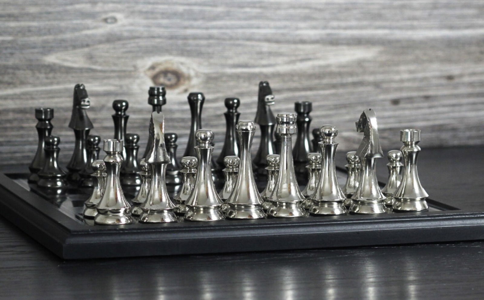 Silver and Black Metallic Chess Set | Metal Chess Board, Metal Chess Pieces With Case (1 of 4)