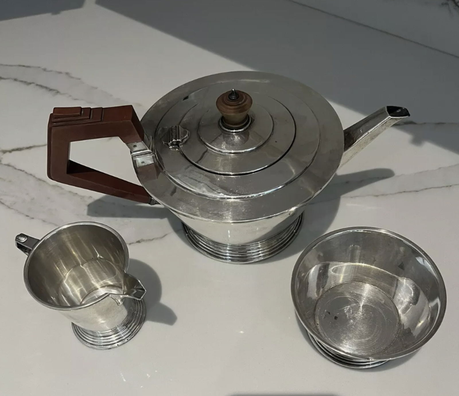 Art Deco Sterling Silver Tea Set Bakelite Handle Circa 1937-38 Mint Condition (1 of 8)