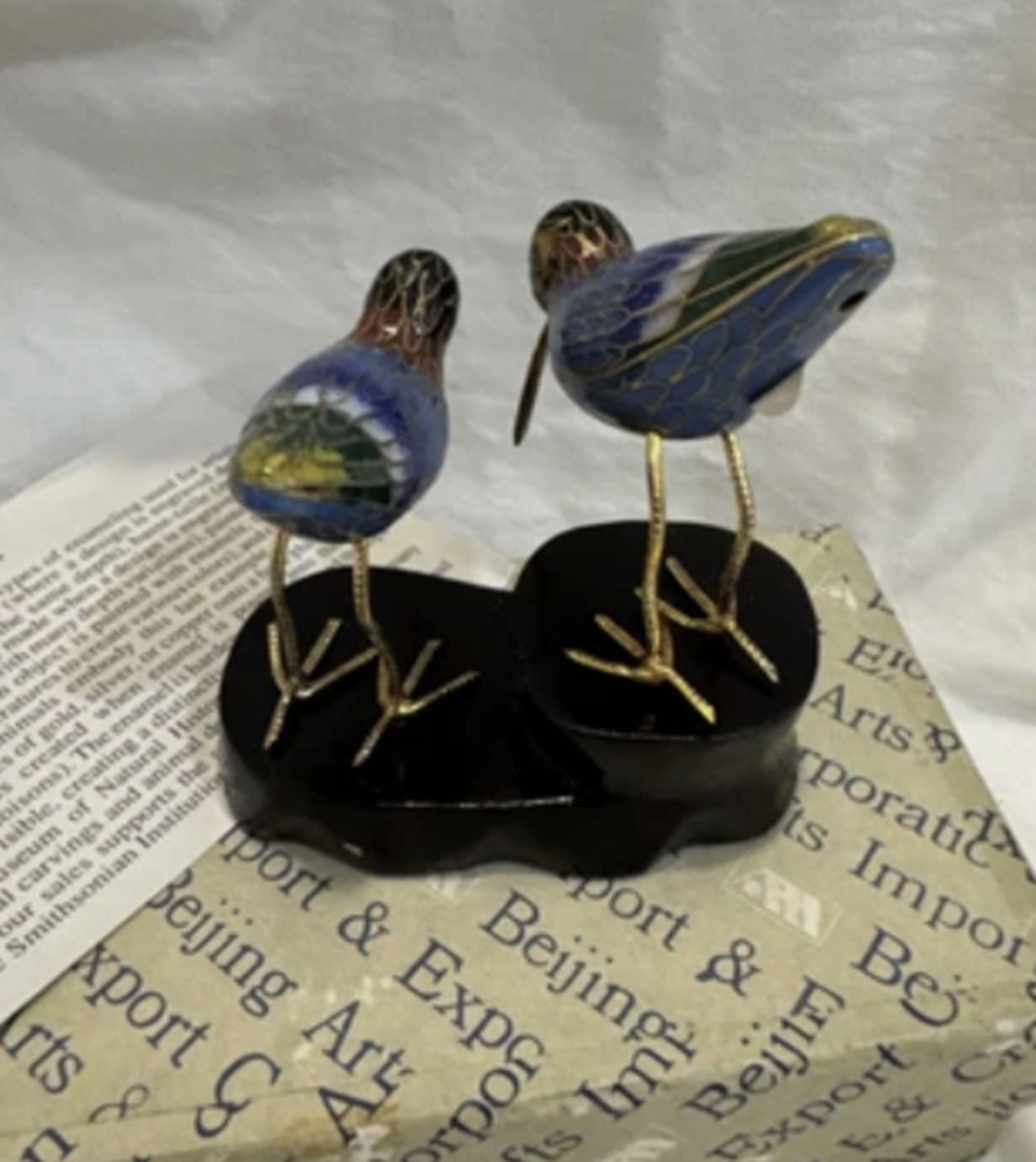 Chinese Cloisonne Pair of Enameled Sandpiper Birds With Orig Box (1 of 5)