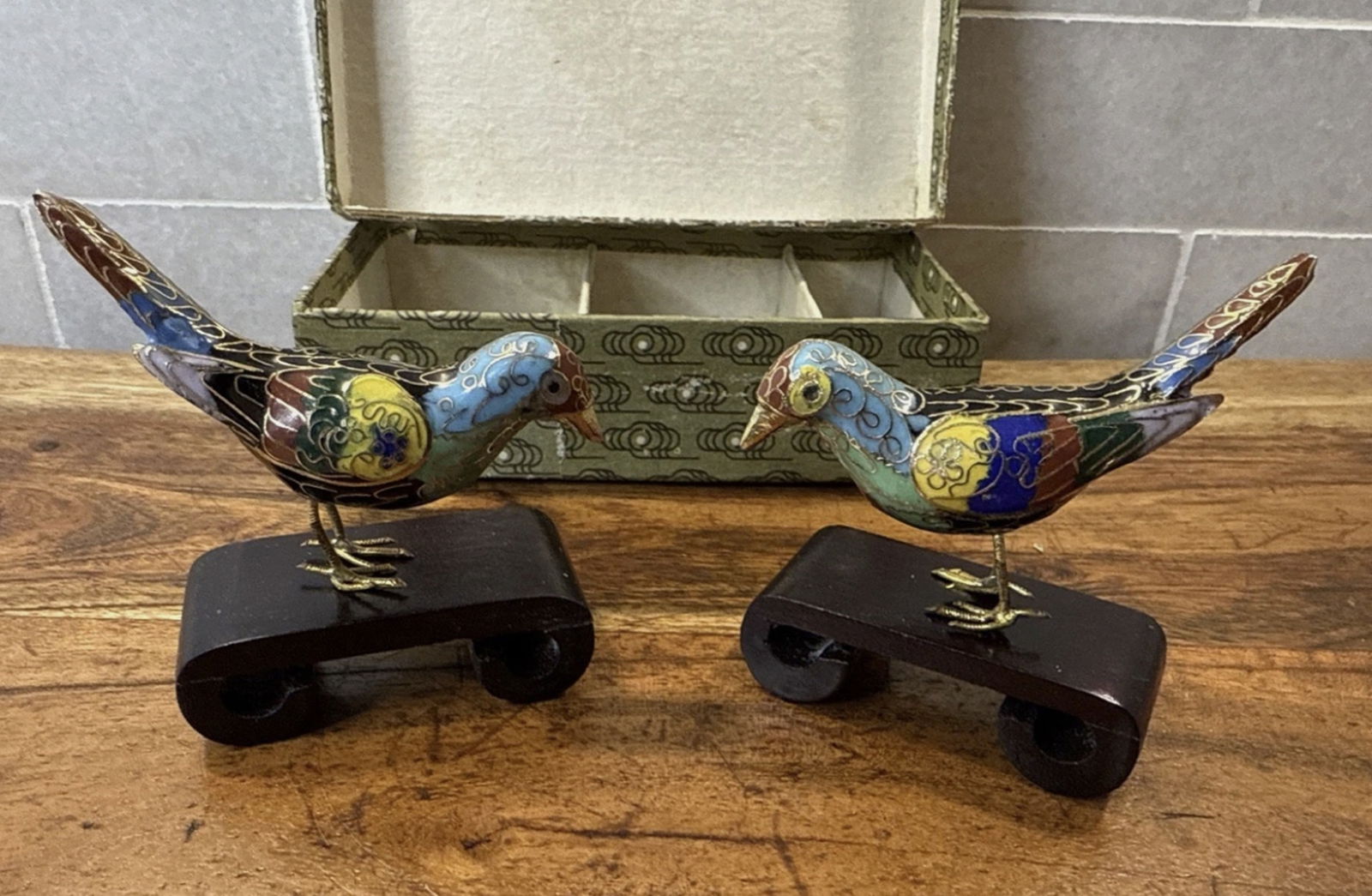 Chinese Cloisonne Pair of Birds With Orig Box (1 of 5)