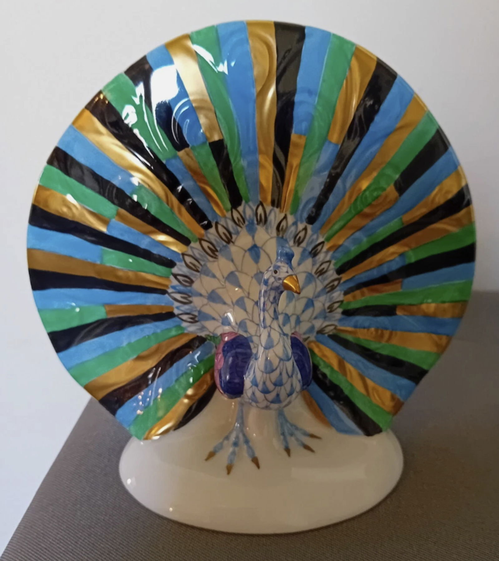 Herend Signed Porcelain Peacock Figurine with 24k Gold Accents (1 of 5)