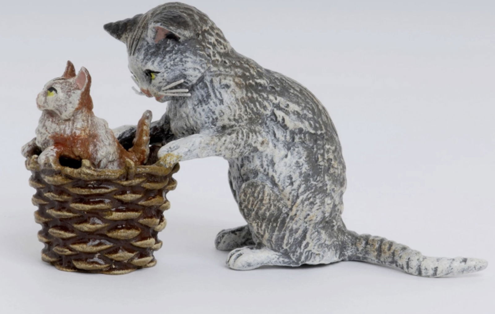 Fritz Bermann Austrian Vienna Bronze Cat  Mother, Basket & Baby (1 of 1)