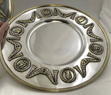 Napoleonic Sterling  Silver Chargers in Heavy Gage Museum-Quality from Late 19th Century Set of 4: Napoleonic Sterling Silver Chargers in Heavy Gage Museum-Quality from Late 19th Century Set of 4. Napoleonic, rare, museum-quality, continental, European silver set of 4 chargers or serving trays, wit