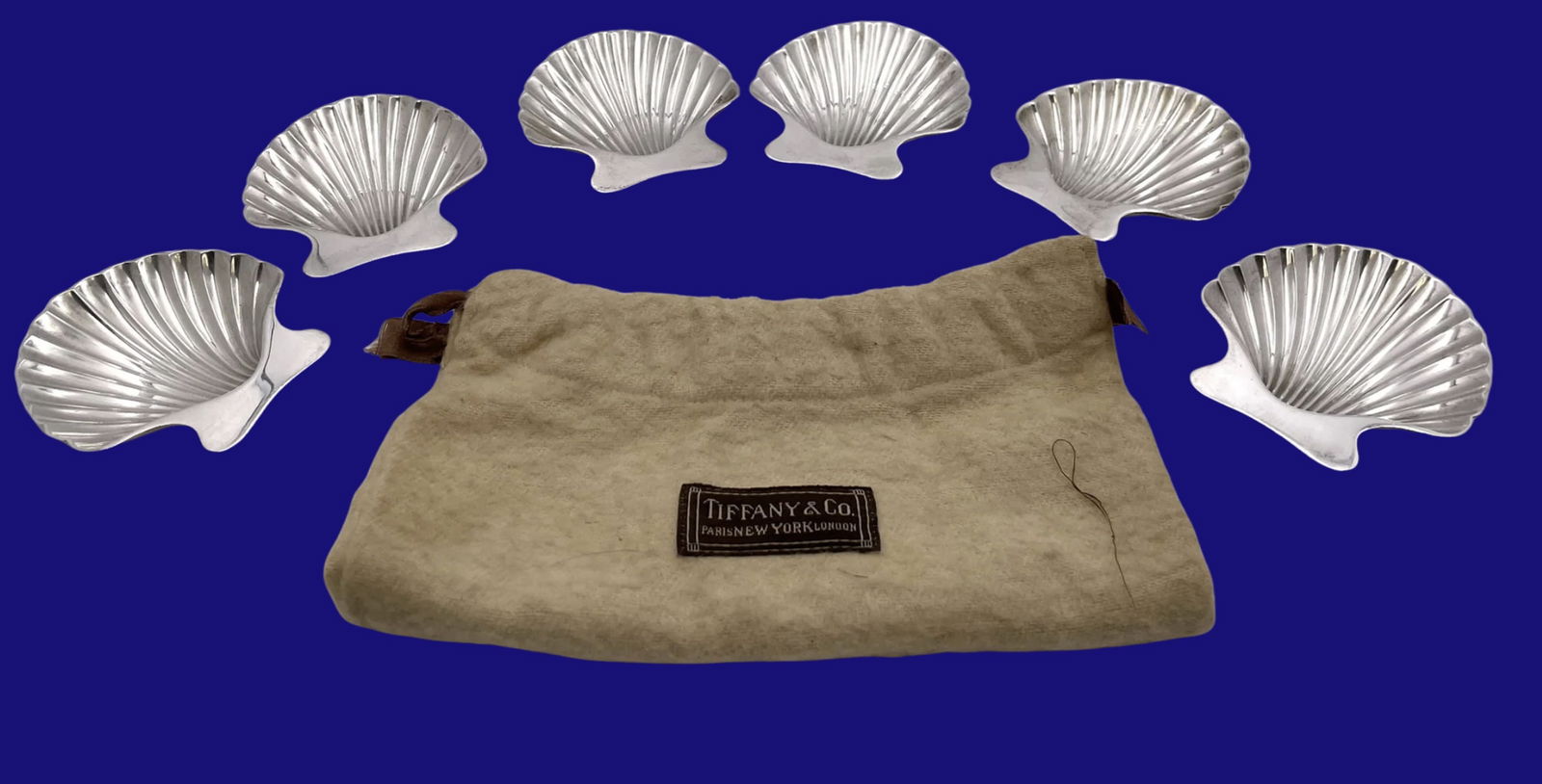 Tiffany & Co. Sterling Silver Shell Dishes with Original Pouch Set of 6 (1 of 6)